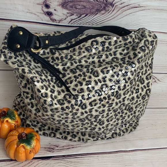 Forever 21 Handbags - FOREVER 21 Glossy Sequined Cheetah Print Hobo Bag